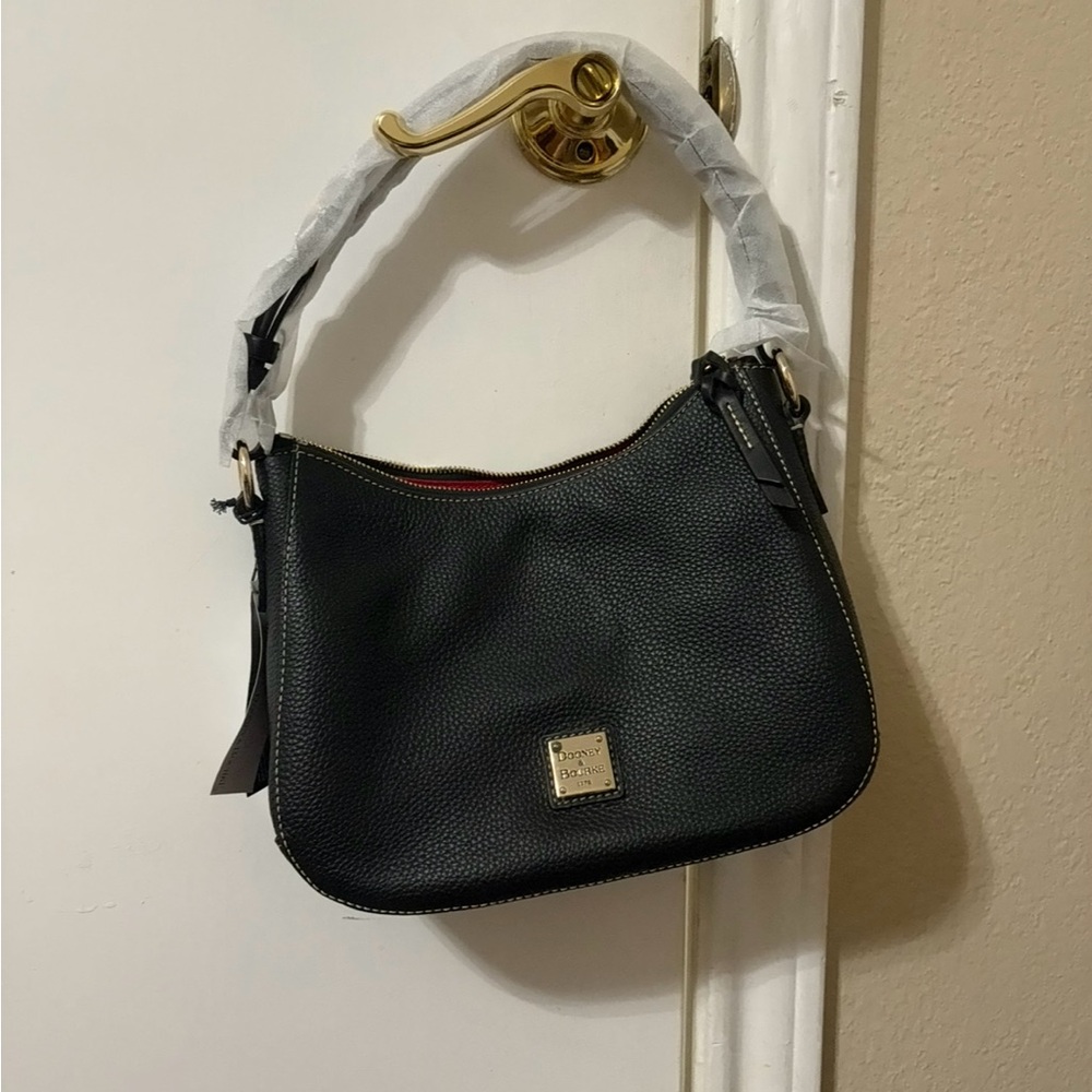 Dooney & Bourke Black Leather Shoulder Bag with Gold Hardware